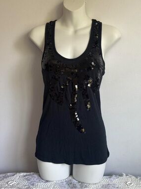 Y2K Hannah Montana x Max Azria black sequin racerback tank